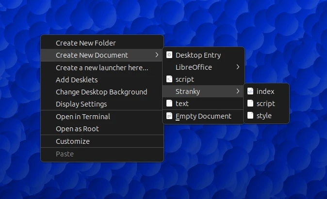 Otvorené kontextové okno templates so zobrazením kategórie 'Stranky'