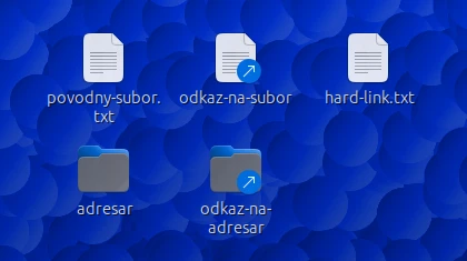 Ukážka ako vyzerá symlink a hardlink v porovnaní s pôvodným súborom a adresárom