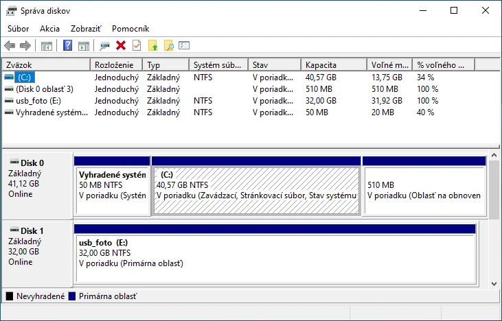 vstavaná funkcia na formátovanie v OS Windows - zobrazenie všetkých zariadení